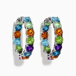 Earrings|Effy Jewelry 925 Mosaic Sterling Silver Mulit Gemstone Hoop Earrings