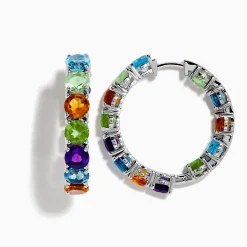 Earrings|Effy Jewelry 925 Mosaic Sterling Silver Mulit Gemstone Hoop Earrings