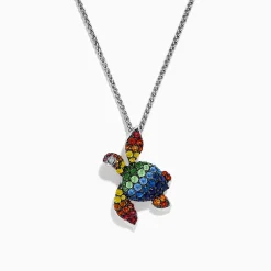 Necklaces & Pendants|Effy Jewelry 925 Seaside Sterling Silver Multi Sapphires Turtle Pendant