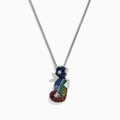 Necklaces & Pendants|Effy Jewelry 925 Seaside Sterling Silver Multi Sapphires Seahorse Pendant