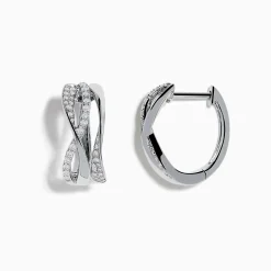 Earrings|Effy Jewelry 925 Silver Diamond Crossover Hoop Earrings