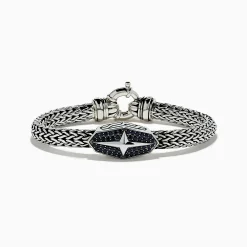 Mens|Effy Jewelry 925 Sterling Silver and Black Spinel Braided Chain Bracelet