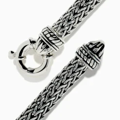 Mens|Effy Jewelry 925 Sterling Silver and Black Spinel Braided Chain Bracelet