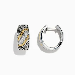 Earrings|Effy Jewelry 925 Sterling Silver and 18K Yellow Gold Diamond Earrings, 0.12 TCW