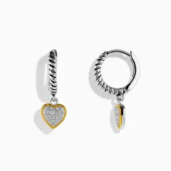 Earrings|Effy Jewelry 925 Sterling Silver and 18K Yellow Gold Diamond Heart Drop Earrings
