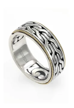 Mens|Effy Jewelry 925 Sterling Silver and 18K Yellow Gold Men's Band Ring