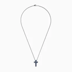 Necklaces & Pendants|Effy Jewelry 925 Sterling Silver Blue Sapphire Splash Cross Pendant, 0.95 TCW