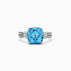 Rings|Effy Jewelry 925 Sterling Silver Blue Topaz and Diamond Ring, 5.05 TCW