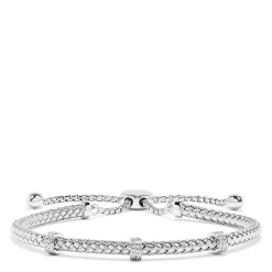 Bracelets|Effy Jewelry 925 Sterling Silver Braided Chain Diamond Accent Bolo Bracelet, 0.15 TCW