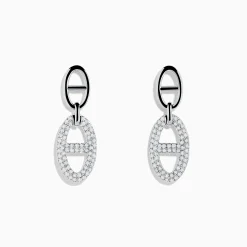 Earrings|Effy Jewelry 925 Sterling Silver Diamond Interlocking Link Earrings