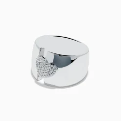 Rings|Effy Jewelry 925 Sterling Silver Diamond Heart Wide Band Ring