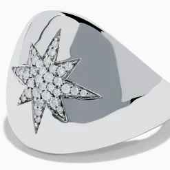 Rings|Effy Jewelry 925 Sterling Silver Diamond Star Signet Ring