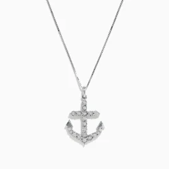 Necklaces & Pendants|Effy Jewelry 925 Sterling Silver Diamond Anchor Pendant