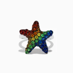 Rings|Effy Jewelry 925 Sterling Silver Multi Color Sapphire Starfish Ring