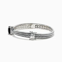 Bracelets|Effy Jewelry 925 Sterling Silver Onyx and Diamond Bangle, 4.26 TCW