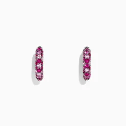Earrings|Effy Jewelry 925 Sterling Silver Pink Sapphire Splash Huggie Earrings, 1.80 TCW