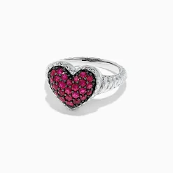 Rings|Effy Jewelry 925 Sterling Silver Ruby Heart Ring, 1.02 TCW