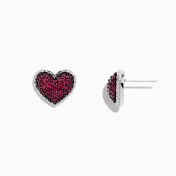 Earrings|Effy Jewelry 925 Sterling Silver Ruby Heart Earrings, 1.31 TCW