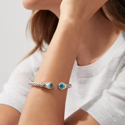 Bracelets|BH Multi 925 Sterling Silver u0026 18K Gold Blue Accented Topaz Bangle, 5.20 TCW