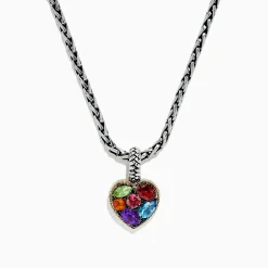 Necklaces & Pendants|Effy Jewelry 925 Sterling Silver u0026 18K Gold Multi Gemstone Heart Pendant, 1.98 TCW