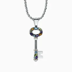 Necklaces & Pendants|Effy Jewelry 925 Sterling Silver u0026 18K Gold Multi Gemstone Key Pendant, 2.29 TCW