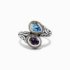 Rings|Effy Jewelry 925 Sterling Silver u0026 18K Gold Topaz and Amethyst Ring, 1.62 TCW