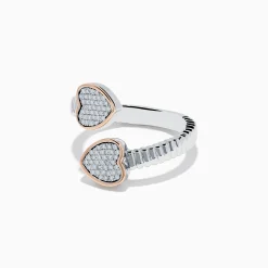 Rings|Effy Jewelry 925 Sterling Silver u0026 14K Rose Gold Diamond Heart Bypass Ring