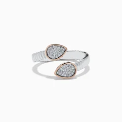 Rings|Effy Jewelry 925 Sterling Silver u0026 14K Rose Gold Diamond Bypass Ring