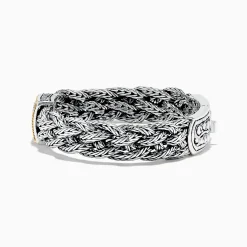Bracelets|Effy Jewelry 925 Sterling Silver u0026 18K Yellow Gold Braided Chain Diamond Bracelet