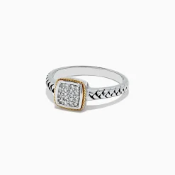 Rings|Effy Jewelry 925 Sterling Silver u0026 18K Yellow Gold Accented Diamond Ring, 0.07