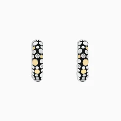 Earrings|Effy Jewelry 925 Sterling Silver u0026 18K Yellow Gold Diamond Hoop Earrings, 0.02 TCW