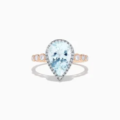 Rings|Effy Jewelry Aquarius 14K Rose u0026 White Gold Aquamarine and Diamond Ring, 2.76 TCW
