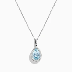 Necklaces & Pendants|Effy Jewelry Aquarius 14K White Gold Aquamarine and Diamond Pendant