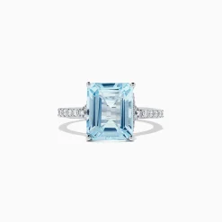 Rings|BH Multi Aquarius 14K White Gold Aquamarine and Diamond Ring, 4.12 TCW