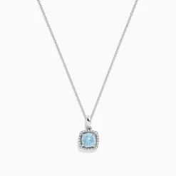 Necklaces & Pendants|Effy Jewelry Aquarius 14K White Gold Aquamarine and Diamond Pendant, 0.78 TCW