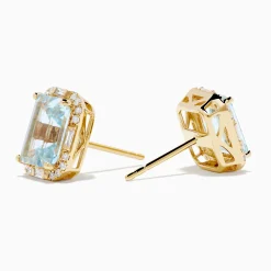 Earrings|Effy Jewelry Aquarius 14K Yellow Gold Aquamarine and Diamond Earrings