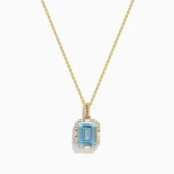 Necklaces & Pendants|Effy Jewelry Aquarius 14K Yellow Gold Aquamarine and Diamond Pendant