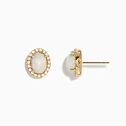 Earrings|Effy Jewelry Aurora 14K Yellow Gold Opal and Diamond Stud Earrings