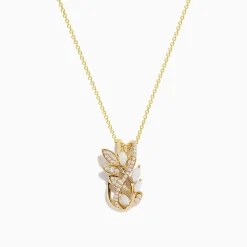 Necklaces & Pendants|Effy Jewelry Aurora 14K Yellow Gold Opal and Diamond Leaf Pendant