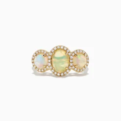 Rings|BH Multi Aurora 14K Yellow Gold Three Stone Opal and Diamond Ring, 2.39 TCW