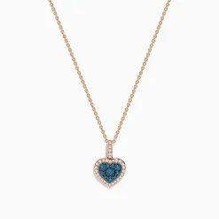 Necklaces & Pendants|Effy Jewelry Bella Bleu 14K Rose Gold Blue and White Diamond Heart Pendant