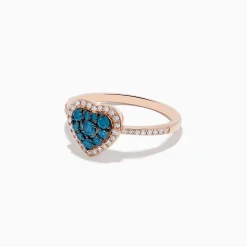 Rings|Effy Jewelry Bella Bleu 14K Rose Gold Blue and White Diamond Heart Ring