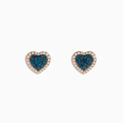 Earrings|Effy Jewelry Bella Bleu 14K Rose Gold Blue and White Diamond Heart Earrings