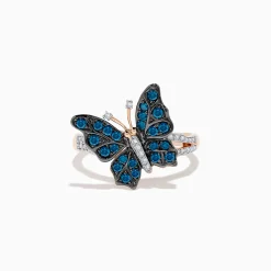 Rings|Effy Jewelry Bella Bleu 14K Rose Gold White and Blue Diamond Butterfly Ring