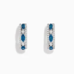 Earrings|BH Multi Bella Bleu 14K White Gold Blue and White Diamond Huggie Hoop Earrings