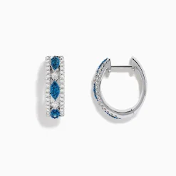 Earrings|BH Multi Bella Bleu 14K White Gold Blue and White Diamond Huggie Hoop Earrings