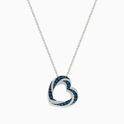 Necklaces & Pendants|Effy Jewelry Bella Bleu 14K White Gold Blue and White Diamond Heart Pendant