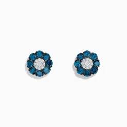 Earrings|Effy Jewelry Bella Bleu 14K White Gold Blue and White Diamond Flower Stud Earrings