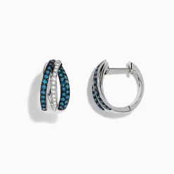 Earrings|Effy Jewelry Bella Bleu 14K White Gold White and Blue Diamond Hoop Earrings
