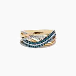 Rings|Effy Jewelry Bella Bleu 14K Yellow Gold Blue and White Diamond Crossover Ring